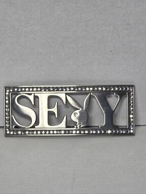 Vontage Y2K Playboy Bunny Sexy Belt Buckle Silver Colour Rhinestones